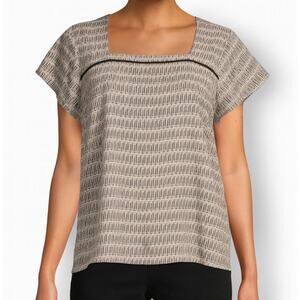 Ann Taylor Geometric Short Sleeve Blouse Black White Size XL